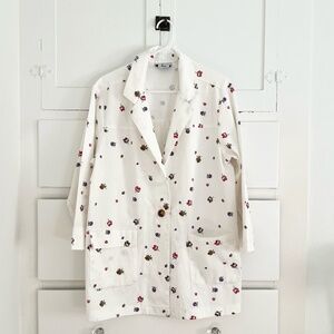 Loup White w/Floral Print Cotton Blazer / Chore Coat Jacket Size Large